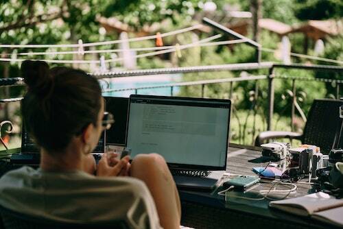 Woman working on terrace