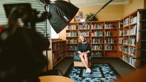 Woman being interviewed