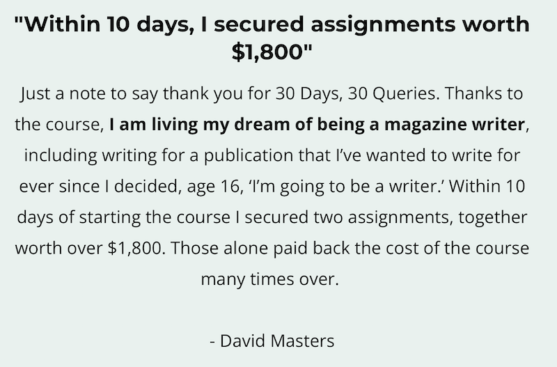 30 Days, 30 Queries testimonial